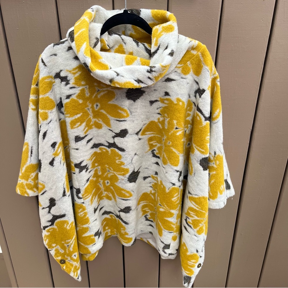 Anthropologie Saturday Sunday yellow floral bohemian poncho turtleneck sweater